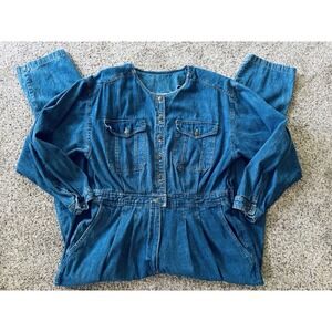 VTG 80s Jumpsuit Womens Blue Denim Jean Romper Truly Yours One Piece Jumpsuit 18